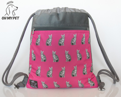 Plecak worek: kot dachowiec na różowym tle